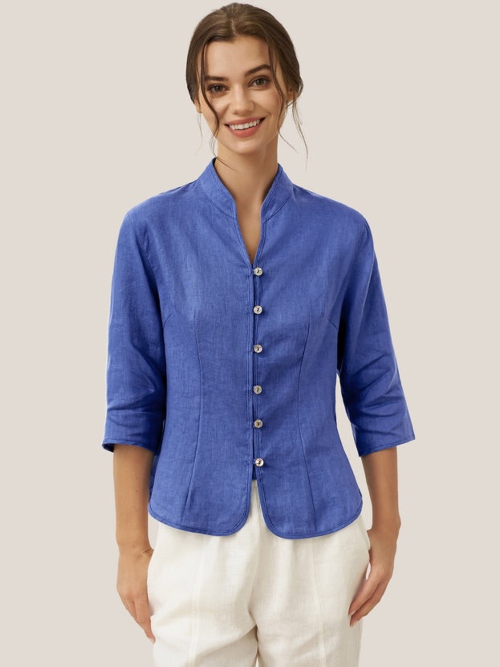 Lintico linen hand-button fitted Amelia jacket.